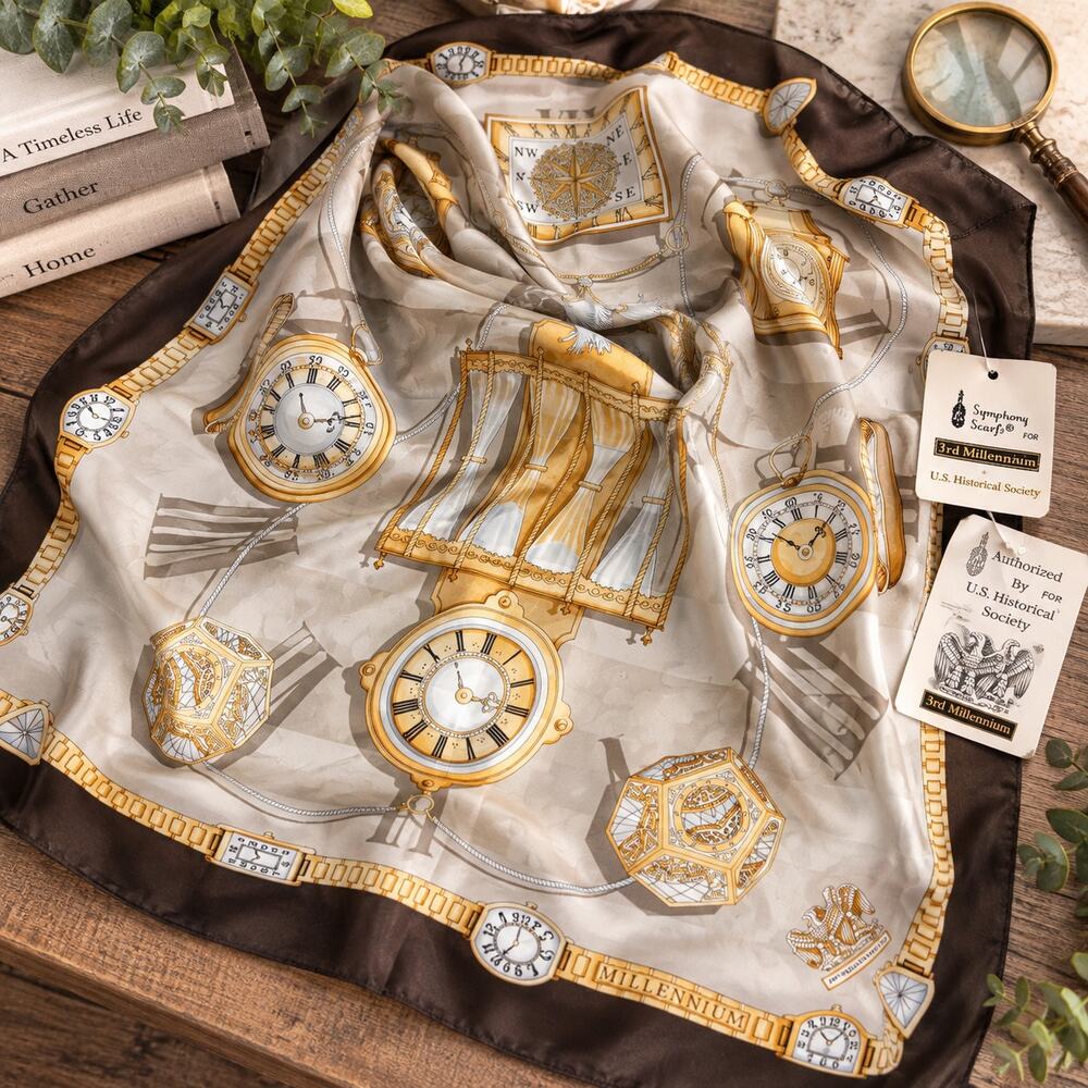 Symphony Scarfs 3rd Millennium Chronology of Time Scarf Made in Italy Vintage